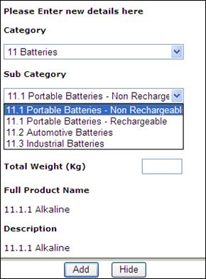 Data Entry Panel Sub Category