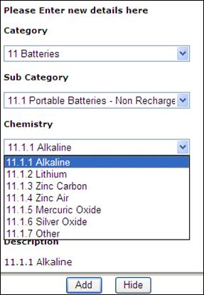 Data Entry Panel Chemistry